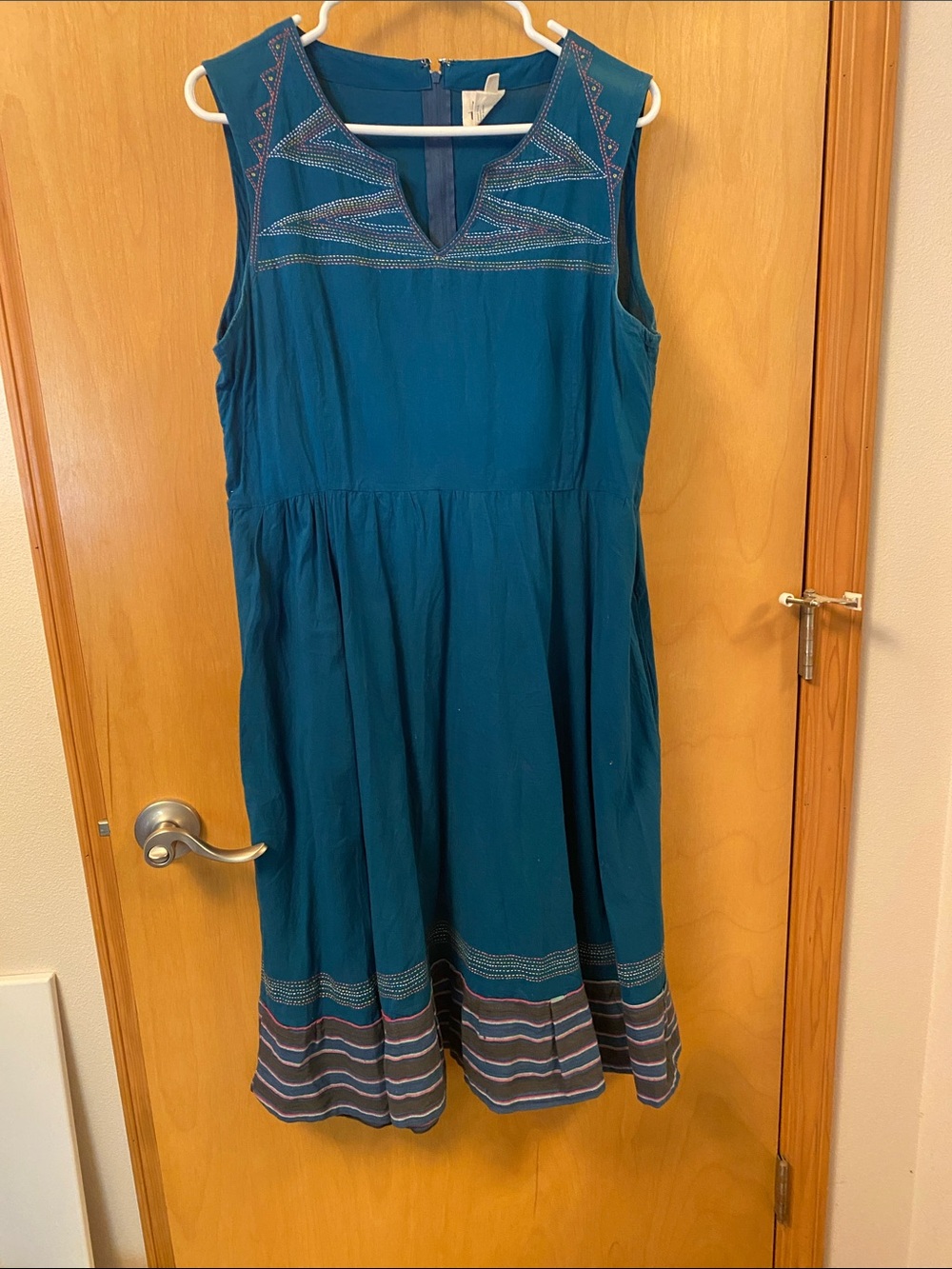 Mata Traders Teal Sleeveless Embroidered Midi Dress